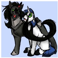 animals_only black_hair blue_hair fangs foxenawolf horns horse hypnotic_eyes hypnotic_gas kaa_eyes king_sombra long_hair maledom malesub my_little_pony open_mouth shining_armor short_hair smoke unicorn