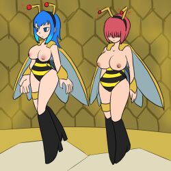 bee_suit breasts empty_eyes female_only femsub hypnotic_accessory large_breasts mina_(space_jin) mythkaz original short_hair topless transformation zoe_(space_jin)