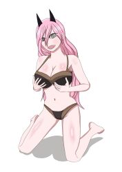 absurdres bikini breasts chainsaw_man cleavage drool fangs femsub groping holding_breasts horns long_hair midriff pink_hair power_(chainsaw_man) soex spiral_eyes symbol_in_eyes white_background