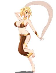  absurdres age_progression barefoot blonde_hair breast_expansion breasts cleavage dancer dancing empty_eyes femsub harem_outfit high_school_dxd kunou_(high_school_dxd) large_breasts midriff navel_piercing ponytail soex tagme 