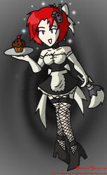  antenna breasts brokenteapot cupcake dino_crisis empty_eyes female_only femsub fishnets food gloves happy_trance hypnotic_accessory large_breasts maid opera_gloves red_hair regina short_hair solo tech_control thighhighs tray 