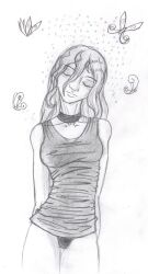 breasts butterfly choker expressionless female_only femsub greyscale hypnogoat666 hypnotic_creature large_breasts long_hair magic monochrome sleeping solo standing traditional