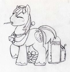  animals_only big_macintosh cowbell greyscale horns horse lactation malesub milking milking_machine monochrome my_little_pony text transformation udders 