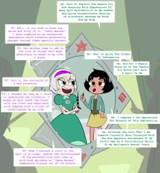black_hair confused cyanoray dialogue disney evil_smile female_only femsub homestuck janna_ordonia kanaya_maryam lipstick magic_wand mirror possession rose_lalonde short_hair silver_hair smile star_butterfly star_vs_the_forces_of_evil text