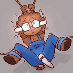  clothed cow_girl femsub furry glasses hypnotic_screen mesmirised non-binary non-binary_sub original restrained rope sitting spiral_eyes vibrator 