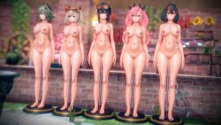 3d abs bangs barefoot black_hair blonde_hair breasts burnice_white_(zenless_zone_zero) caesar_(zenless_zone_zero) censored cleavage dollhouse dollification earrings empty_eyes expressionless female_only femsub glasses glasses_on_head goggles goggles_on_head grace_howard green_eyes grey_hair hair_clips hair_ornament hair_ribbon horns koikatsu! large_breasts long_hair multicolored_hair multiple_girls multiple_subs navel nicole_demara nipples nude one_bar_prison orange_eyes orange_hair pink_hair ponytail pussy short_hair standing standing_at_attention sunglasses thighs twintails yellow_eyes zenless_zone_zero zhu_yuan