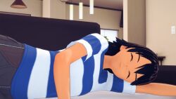 ash_ketchum aware black_hair closed_eyes clothed male_only mustardsauce pokemon pokemon_(anime) sleeping solo