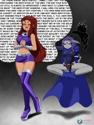  4headboiii alien_girl bare_legs bare_shoulders blue_eyes brain breasts dc_comics drool female_only femdom femsub green_sclera hypnotic_magic long_hair magic purple_hair raven red_hair short_hair smile starfire super_hero teen_titans x-ray 