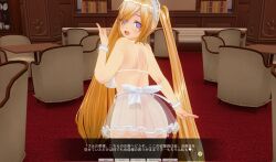  3d ass blonde_hair cuffs custom_maid_3d_2 dazed female_only femsub happy_trance japanese_text large_breasts lingerie looking_at_viewer maid_headdress multicolored_eyes rio_mizuse_(swallow774) skirt smile solo spiral_eyes swallow774 text tongue translation_request twintails unaware 
