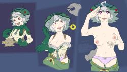 before_and_after breasts comic dazed femsub happy_trance heart heart_eyes made_in_abyss maledom open_clothes original pendulum phantom_hand prushka saluting simple_background symbol_in_eyes topless western