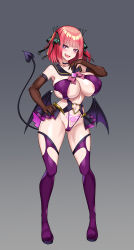 blue_eyes choker corruption crotch_tattoo demon_girl erect_nipples_under_clothes femsub gloves hair_ornament happy_trance huge_breasts nez-box nino_nakano red_hair succubus symbol_in_eyes tail tattoo the_quintessential_quintuplets thighhighs thighs wide_hips wings