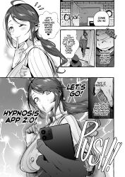  ass before_and_after blush breasts cell_phone comic erect_nipples femsub greyscale hard_translated huge_breasts hypnotic_app hypnotism_ntr_girlfriend itami_|_maemukina_do_m jeans maledom milf ms._zakiyama phone smile tech_control text translated wink 
