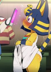animal_crossing ankha_(animal_crossing) bunny_boy dagasi drool femsub furry hypnotic_screen maledom panties sasha_(animal_crossing) tech_control underwear