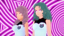  3d black_clover empty_eyes femsub green_hair large_breasts original pink_hair sailor_moon_(series) sailor_neptune spiral surrisaki tagme team_hypno vanessa_enoteca 