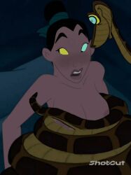  animated animated_eyes_only animated_gif black_hair breasts coils disney femsub huge_breasts kaa kaa_eyes large_breasts maledom manip mulan mulan_(movie) open_mouth pale_skin snake surprised the_jungle_book topless watermark 