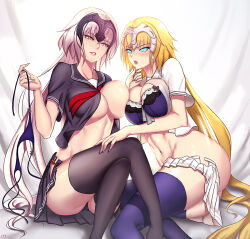  blonde_hair blush bra breast_press breasts cleavage cyi exposed_chest fate/grand_order fate_(series) female_only femdom femsub glowing glowing_eyes grey_hair huge_breasts jeanne_alter jeanne_d&#039;arc_(fate) large_hips long_hair manip misterman4_(manipper) multiple_girls open_mouth school_uniform skirt spiral_eyes symbol_in_eyes tagme thighhighs undressing yuri 