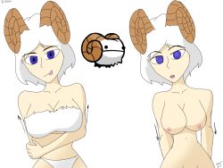 absurdres blue_eyes bottomless breasts castle_crashers drool female_only femsub large_breasts nude open_mouth spiral spiral_eyes symbol_in_eyes the_us_doctor topless white_hair