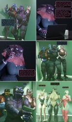  3d bethany_(thalarynth) bunny_girl caption claws comic crocodile_girl dialogue eileen_cestra_(thalarynth) enemy_conversion furry harem heather_(thalarynth) jean_(thalarynth) lizard_girl muscle_girl original scalie seal_girl speech_bubble sue_(thalarynth) text thalarynth_(manipper) 