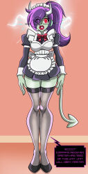 absurdres antenna expressionless female_only fembot femsub glowing glowing_eyes headphones hypnotic_accessory long_hair maid mint_(milfy) original purple_hair robot short_hair standing tail tech_control text thighhighs zorro-zero