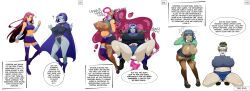  ass_expansion bimbofication breast_expansion dc_comics dialogue english_text femsub hair_color_change leotard long_hair multiple_girls multiple_subs nerd nerdification raven short_hair starfire tagme teen_titans text transformation yaker-kina 