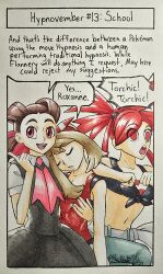 brown_hair chicken_pose color empty_eyes female_only femdom femsub flannery jesturia may nintendo pokemon pokemon_omega_ruby_and_alpha_sapphire red_hair roxanne sleeping tagme teacher traditional