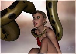 3d blonde_hair breasts dazed femsub hypnotic_eyes kaa_eyes large_breasts open_mouth rh70 sitting snake tail tank_top