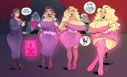  absurdres ass_expansion bare_shoulders bimbofication blonde_hair breast_expansion brown_hair card dress english_text eyeshadow femsub glasses glowing grumpy-tg hair_color_change hair_growth heart high_heels hourglass_figure jewelry large_breasts lip_expansion lipstick long_nails makeup maledom nail_polish necklace original panties sparkle speech_bubble sunglasses text thick_thighs thighhighs thighs transformation upskirt 