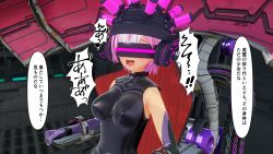  3d armor bare_shoulders before_and_after breasts cables chair corruption custom_maid_3d_2 dialogue fate/grand_order fate_(series) female_only femsub gloves headphones helmet japanese_text lemon_tick mashu_kyrielight open_mouth pink_hair restrained short_hair sitting solo speech_bubble tech_control text visor wires 
