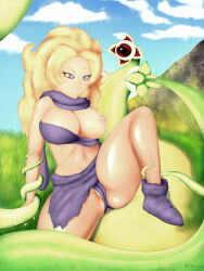 ayla blonde_hair breasts cameltoe chrono_trigger dazed female_only femsub happy_trance kaa_eyes large_breasts long_hair open_clothes red_benjamin tentacles