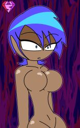  alternate_color_scheme androgynous_dom aqua_(kingdom_hearts) blue_eyes blue_hair collarbone dark_skin disney expressionless eyebrows_visible_through_hair eyelashes female_only femsub hypnoscream kingdom_hearts kingdom_hearts_birth_by_sleep large_breasts navel nude pov_dom shiny_hair shiny_skin short_hair shrunken_irises simple_background solo square_enix standing wide_hips 