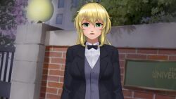 blonde_hair changer_(character) chien_vietnam femsub green_eyes maledom spiral_eyes suit trigger video virtual_youtuber voice_acted