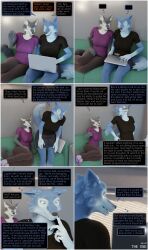  3d assertive_sub aware betrayal carmen_(thalarynth) comic complex_background couch femsub furry laptop multiple_doms multiple_subs original sitting speech_bubble text thalarynth_(manipper) thought_bubble wendy_(thalarynth) wolf_girl 
