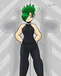 animated animated_gif bodysuit breasts femsub green_hair kai_hyouka_(sleepy_kai) original quickcast tagme tech_control transformation transgender visor