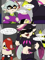  body_swap callie_(splatoon) choker comic dezzy dialogue dj_octavio hypnoshades kimono marie_(splatoon) nintendo octarian panties purple_eyes restrained splatoon squid_sisters tattoo yellow_eyes 