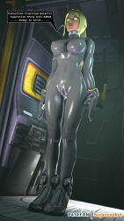  3d absurdres blonde_hair bodysuit breasts collar drone empty_eyes female_only femsub graybot large_breasts legs metroid_(series) nintendo ponytail samus_aran source_filmmaker standing standing_at_attention supercasket tech_control text 