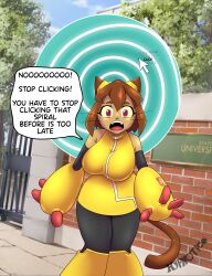  brown_hair cat_ears cat_girl cat_tail gameoverse huge_ass hypnotico kit_bodega_(gameoverse) latina pink_eyes spiral_clicker spiral_clicker_2 text 
