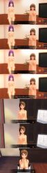 3d absurdres blue_hair bottomless breasts brown_hair comic custom_maid_3d_2 dialogue drool empty_eyes expressionless femsub happy_trance kamen_writer_mc kisaragi_co._girl&#039;s_dorm large_breasts maid maledom nude original pubic_hair red_hair symbol_in_eyes text topless