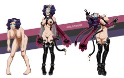 4headboiii bleach blush boots bottomless breasts cirucci_sanderwicci female_only femsub gloves hair_ornament happy_trance high_heels latex lipstick looking_back makeup nude open_mouth opera_gloves phantasy_star_(series) phantasy_star_online_2 purple_hair smile spiral_eyes symbol_in_eyes thigh_boots topless twintails