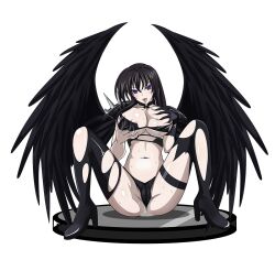 black_hair breasts empty_eyes femsub happy_trance high_school_dxd large_breasts long_hair masta_(manipper) purple_eyes raynare smile sweat torn_clothes wings yxyyxy