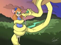 brown_hair chip_n_dale_rescue_rangers coils disney drool furry gadget_hackwrench happy_trance hypnotic_eyes kaa_eyes long_hair martonszucsstudio mouse_girl non-human_feet snake tongue tongue_out
