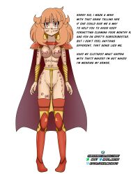  advertisement altered_perception bangs body_writing bottomless cape celica_(fire_emblem) clothed_exposure dialogue empty_eyes expressionless female_only femsub fire_emblem fire_emblem_echoes humor idpet long_hair meta nintendo nipples no_panties open_mouth orange_eyes orange_hair shoulder_pads simple_background solo standing straight-cut_bangs text thighhighs topless unaware white_background 