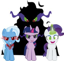 animals_only corruption curly_hair enemy_conversion femsub glowing glowing_eyes happy_trance hooves horns horse king_sombra long_hair magic multicolored_hair my_little_pony non-human_feet purple_hair raggyrabbit94 rarity silver_hair smile the_great_and_powerful_trixie twilight_sparkle unicorn wings