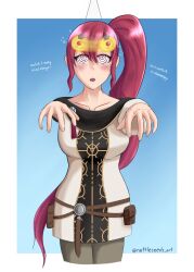 absurdres anna_(fire_emblem) drool female_only femsub fire_emblem fire_emblem_three_houses nettleseeds nintendo pendulum pink_hair ponytail spiral_eyes symbol_in_eyes text zombie_walk
