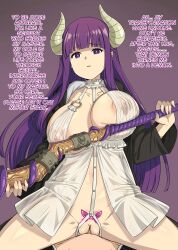 babydoll crotch_tattoo demon_girl femsub fern_(frieren:_beyond_journey&#039;s_end) frieren:_beyond_journey&#039;s_end gozaru happy_trance horns large_breasts long_hair purple_hair sex text