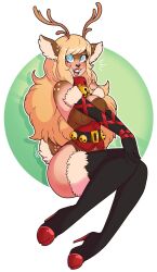  antlers bell bell_collar blonde_hair blue_eyes breasts christmas clothed collar deer_girl female_only femsub furry happy_trance high_heels huge_breasts long_hair open_mouth opera_gloves reindeer_girl smile solo thighhighs wrenzephyr2 