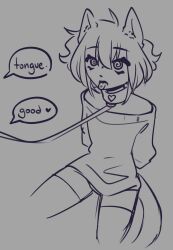  arms_behind_back cat_boy cat_ears cat_tail collar dialogue drugs femboy heart leash male_only malesub matraki open_mouth original shirt short_hair sketch solo speech_bubble spiral_eyes sweater symbol_in_eyes text thighhighs tongue tongue_out 