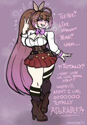 bimbofication breast_expansion brown_hair fanterfane hololive hololive_english mumei_nanashi nail_polish pink_eyes pink_hair pink_lipstick purple_background ribbon spiral_eyes tagme virtual_youtuber