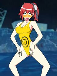 (mani)_ackman ami_aiba body_control digimon digimon_story_cyber_sleuth femsub haigure happy_trance leotard red_hair swimsuit tongue_out