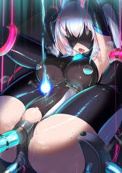  anal armpits arms_above_head ass blindfold blue_eyes blush breath cables celestia_quartz corruption double_penetration drool eye_roll female_only femsub gloves glowing_eyes high_heels kutan large_breasts leotard open_mouth opera_gloves original pasties pussy_juice restrained rubber silver_hair solo spread_legs sweat tech_control thigh_boots thighhighs tongue tongue_out torn_clothes twintails vaginal vibrator visor wires 