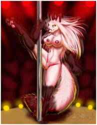 breasts farorenightclaw female_only femdom fox_girl furry original panties pole_dancing spiral_eyes symbol_in_eyes topless underwear